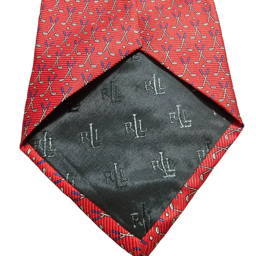 Vintage Lauren Ralph Lauren Silk Tie‎ OS Red Golf Club Pattern Old Money Office
